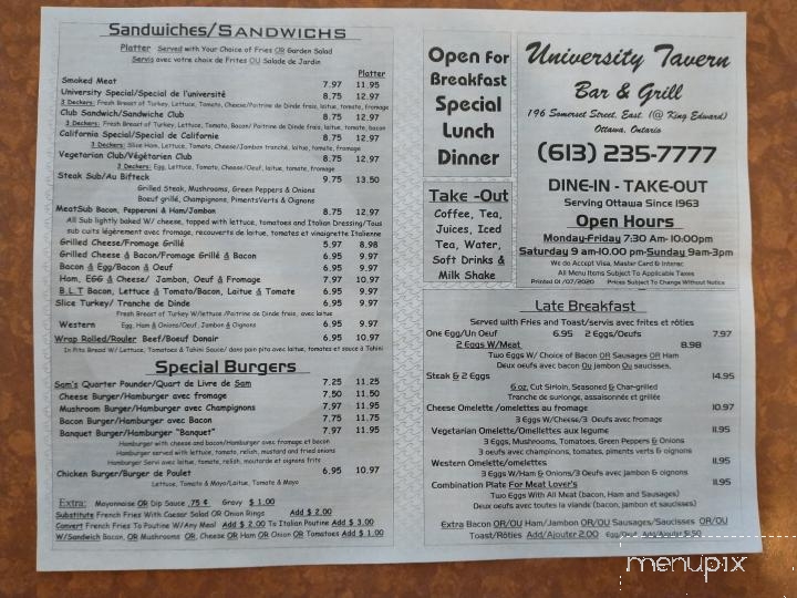 University Tavern - Ottawa, ON menu_pic