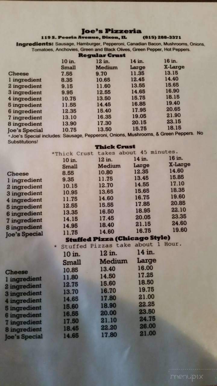 Joe's Pizzeria - Dixon, IL menu_pic