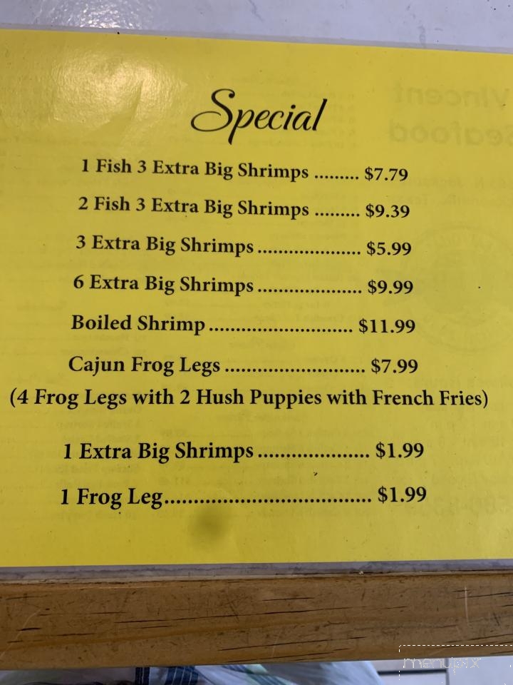 Vincent Seafood - Jacksonville, TX menu_pic