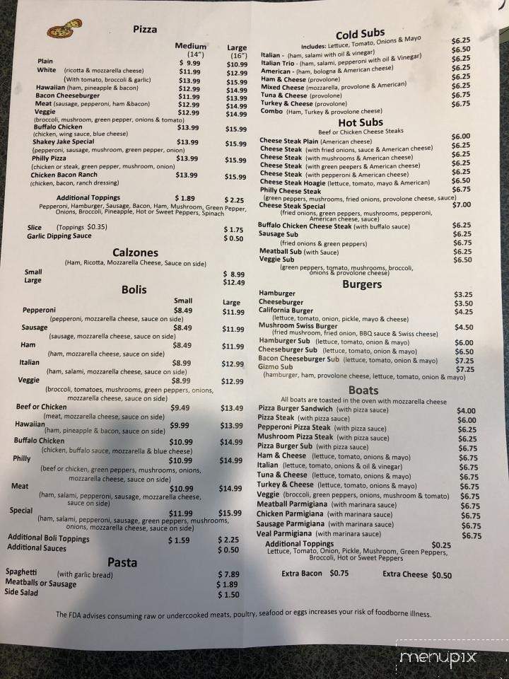 Shakey Jakes Stromboli Pizza - York, PA menu_pic