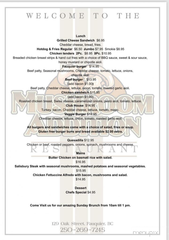 Mushroom Addition Restaurant - Fauquier, BC menu_pic