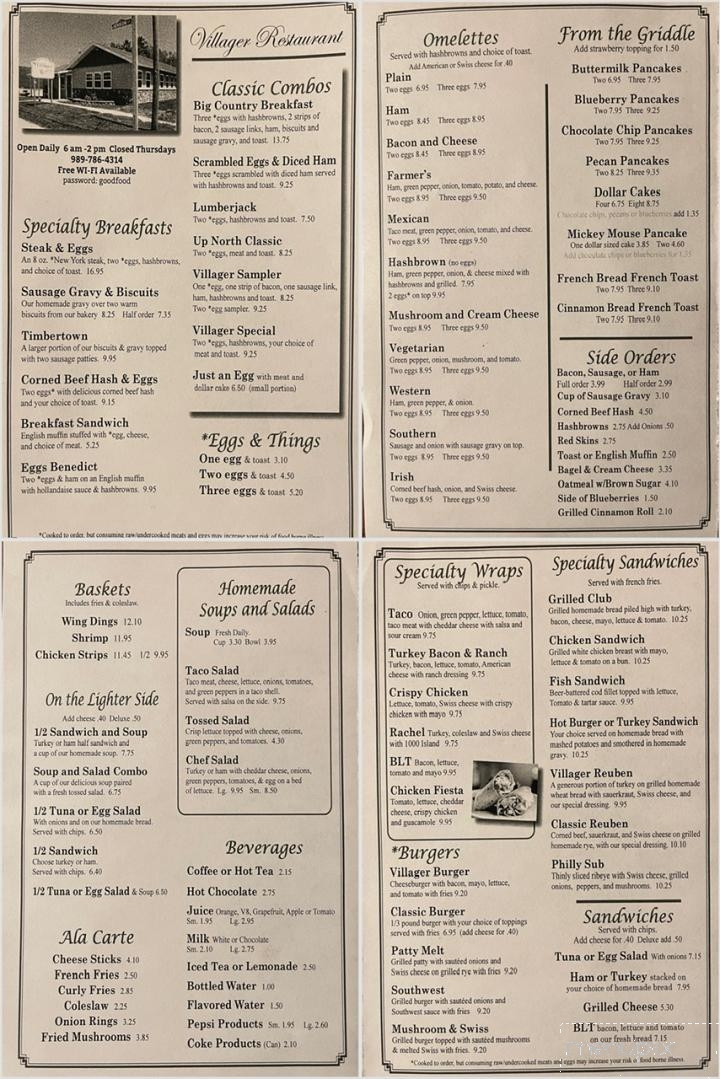 Villager Restaurant - Lewiston, MI menu_pic