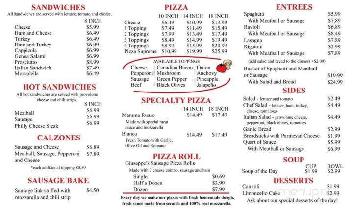 Giuseppe's Pizzeria & Deli - Denver, CO menu_pic