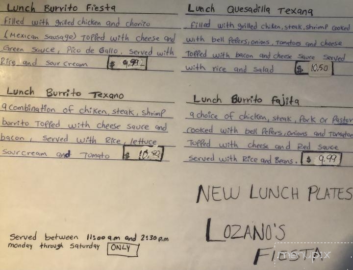 Lozano's Fiesta Authentic Mexican Grill - Newberry, SC menu_pic
