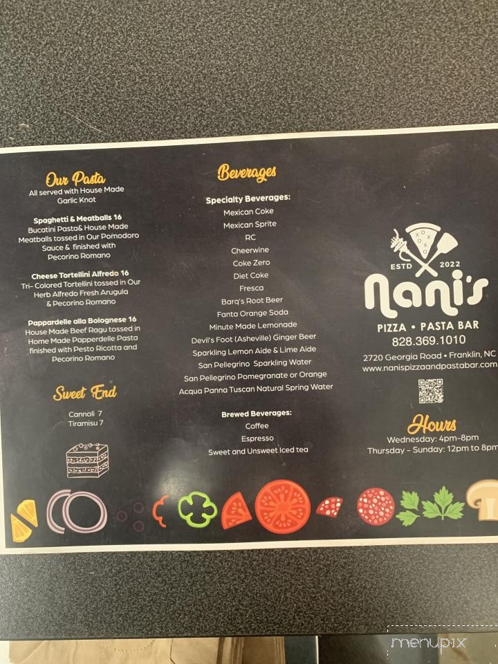 Nani's Pizza & Pasta Bar - Franklin, NC menu_pic