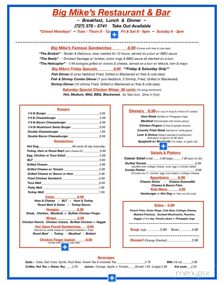 Big Mikes Restaurant And Bar - Hudson, FL menu_pic