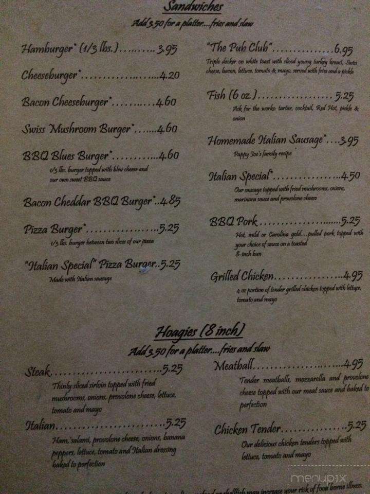 Baker's Pub - Charleroi, PA menu_pic