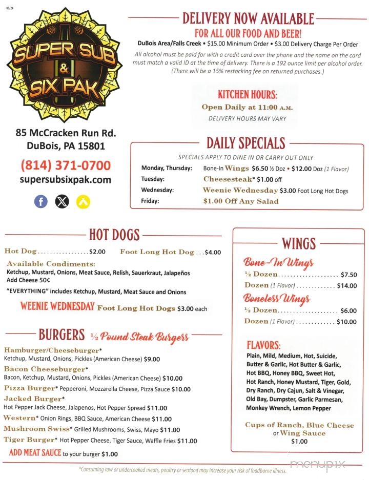 Super Sub & Six Pak - DuBois, PA menu_pic