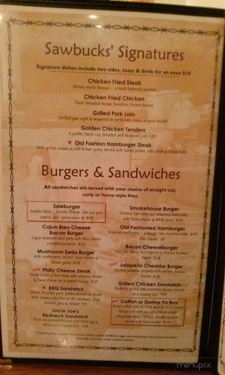 Sawbucks Authentic American Neighborhood Grill - Conway, AR menu_pic