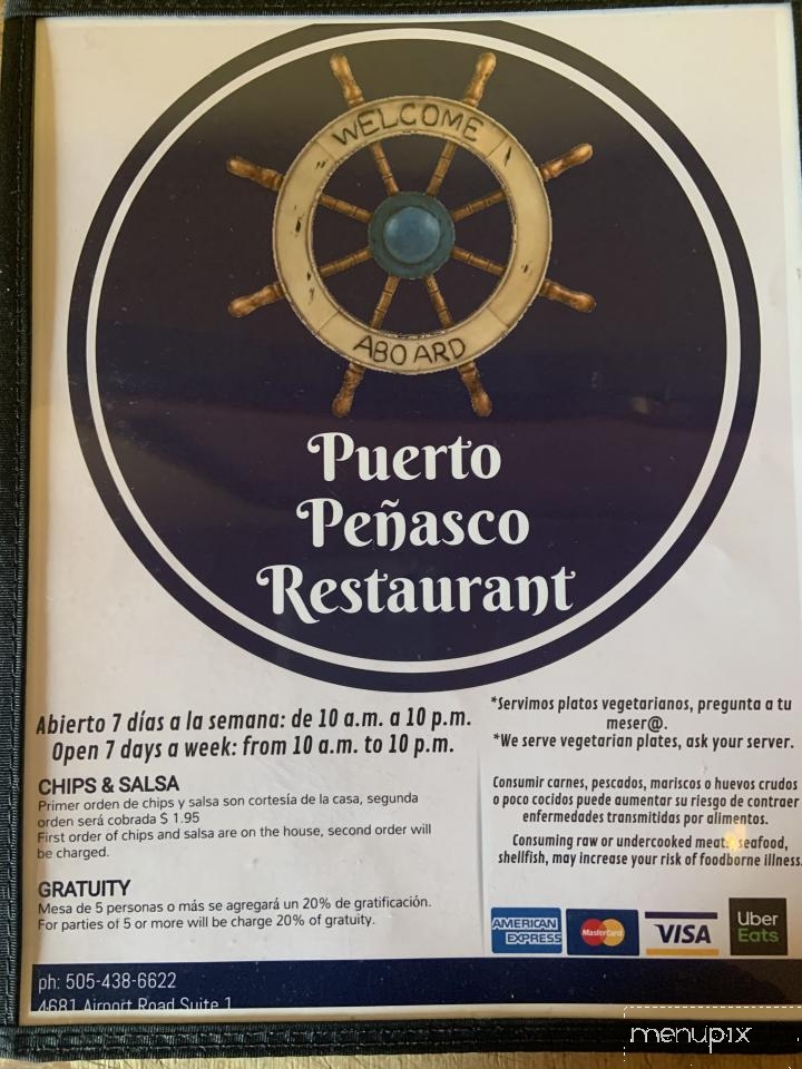 Puerto Penasco Restaurant - Santa Fe, NM menu_pic