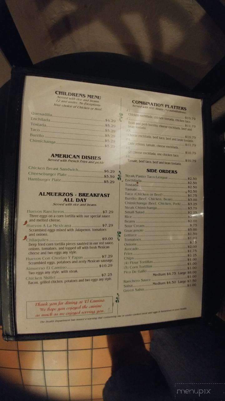 El Camino Mexican Restaurant - Kiel, WI menu_pic