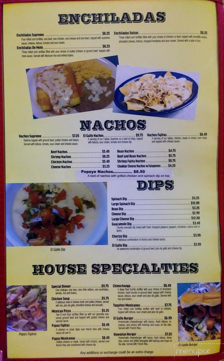 El Gallo Mexican Restaurant - Tazewell, TN menu_pic