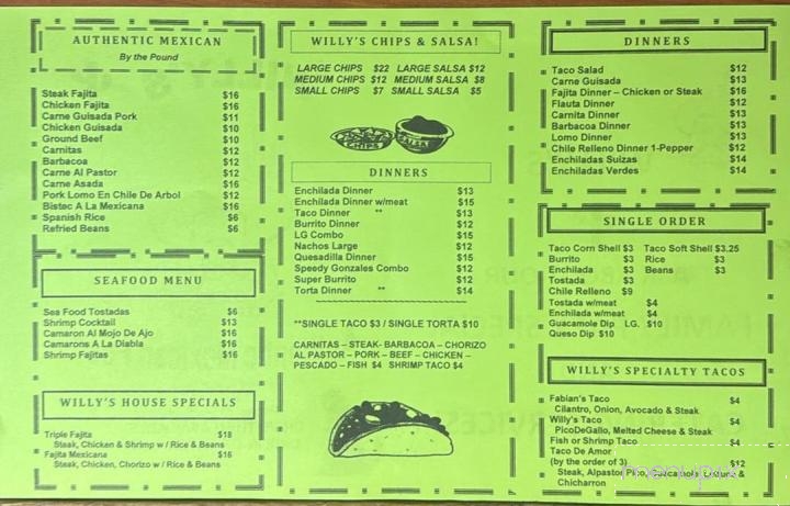 Willy's Restaurant - Sterling, IL menu_pic