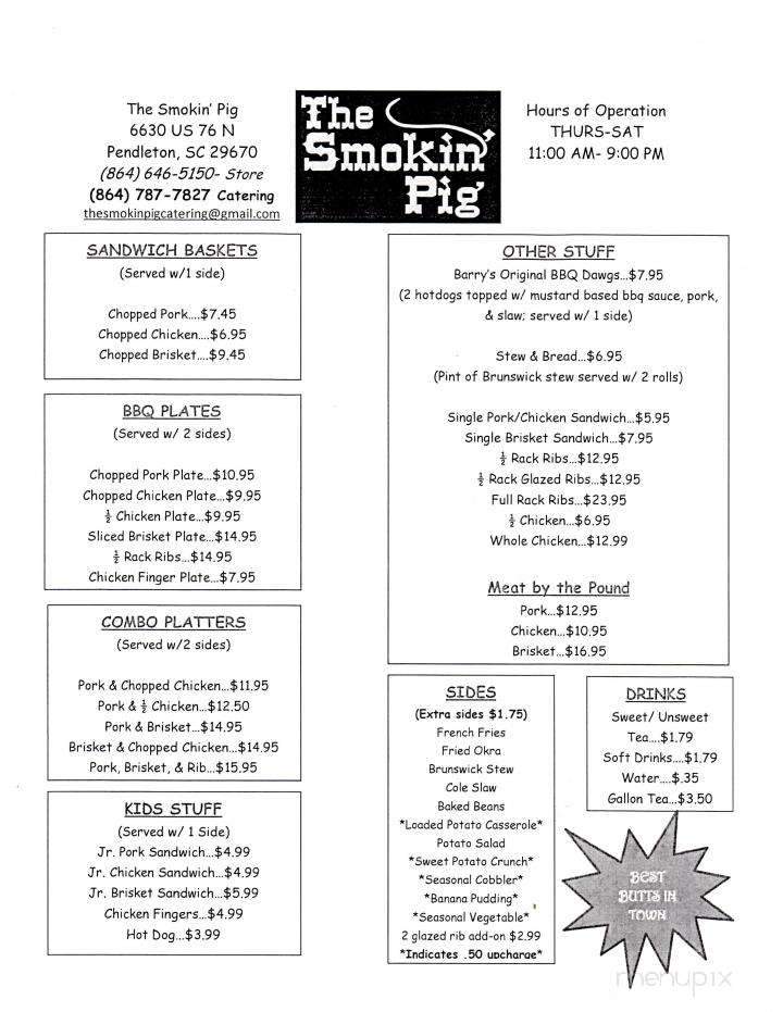 The Smokin' Pig - Pendleton, SC menu_pic