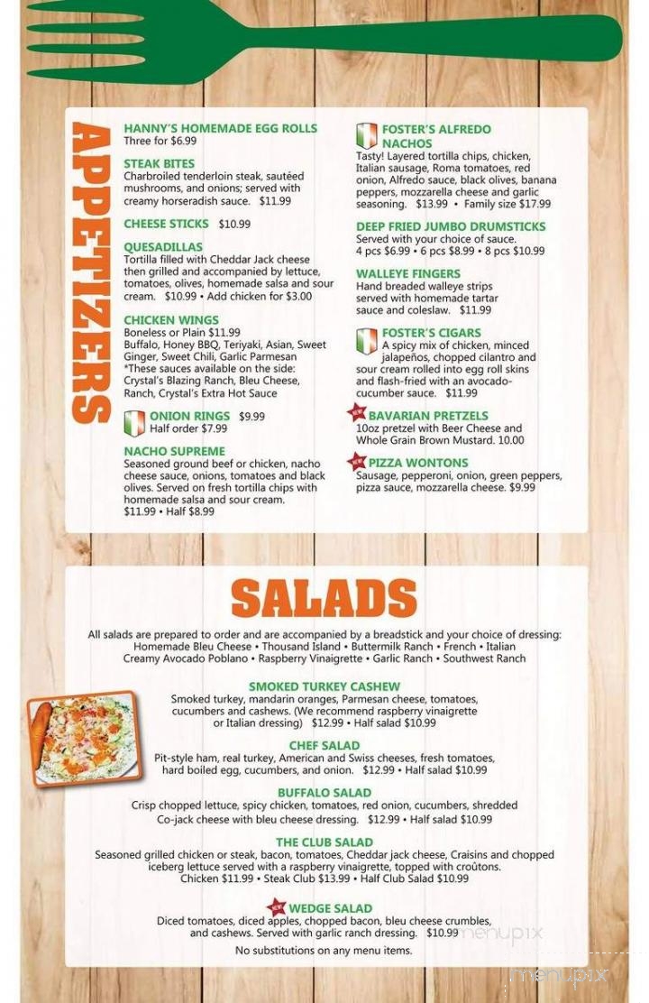 Foster's Sportsbar & Grill - Hermantown, MN menu_pic