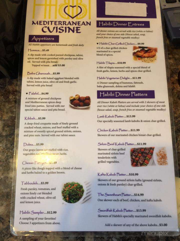 Menu of Habibi Mediterranean Cuisine in Erie, PA 16501