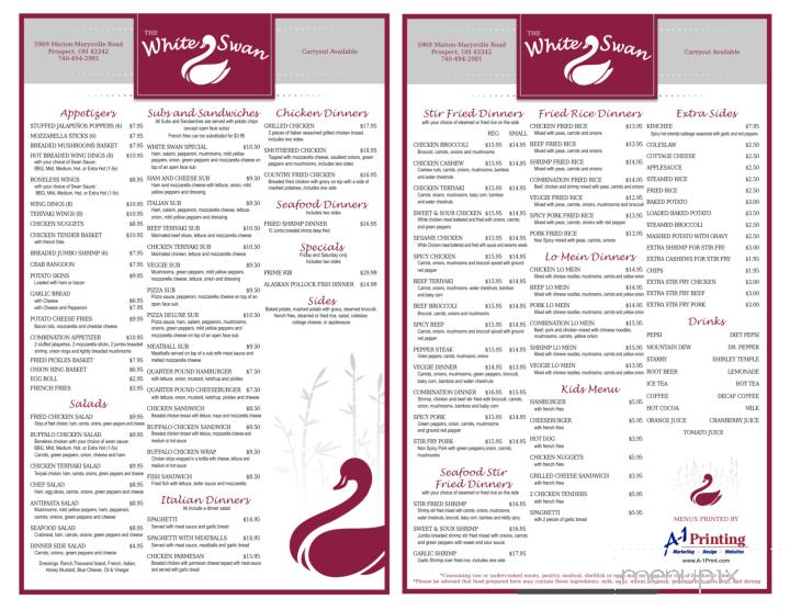 White Swan Restaurant & Lounge - Prospect, OH menu_pic