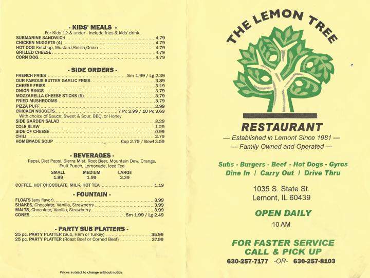 Lemon Tree Casual Dining - Lemont, IL menu_pic