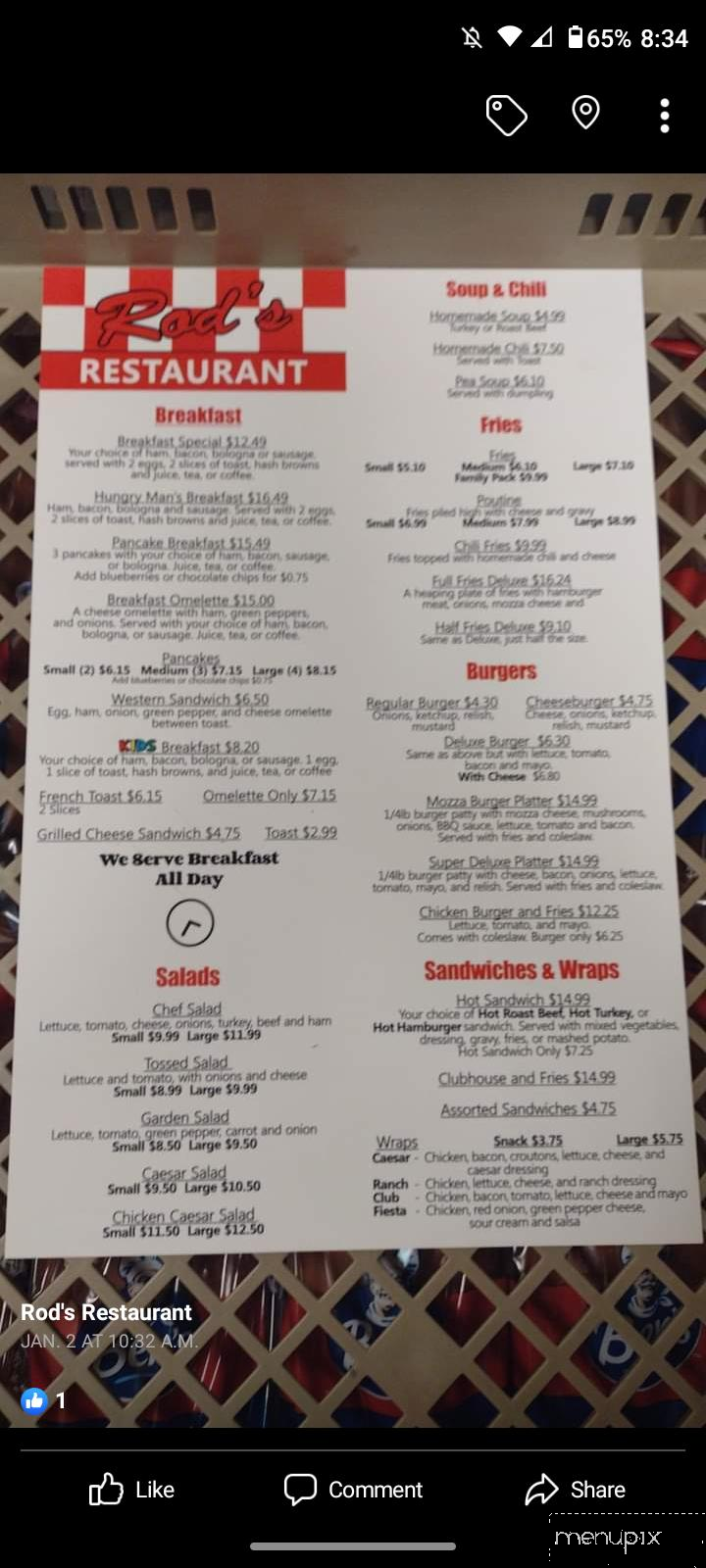 Rod's Restaurant - Clarenville, NL menu_pic