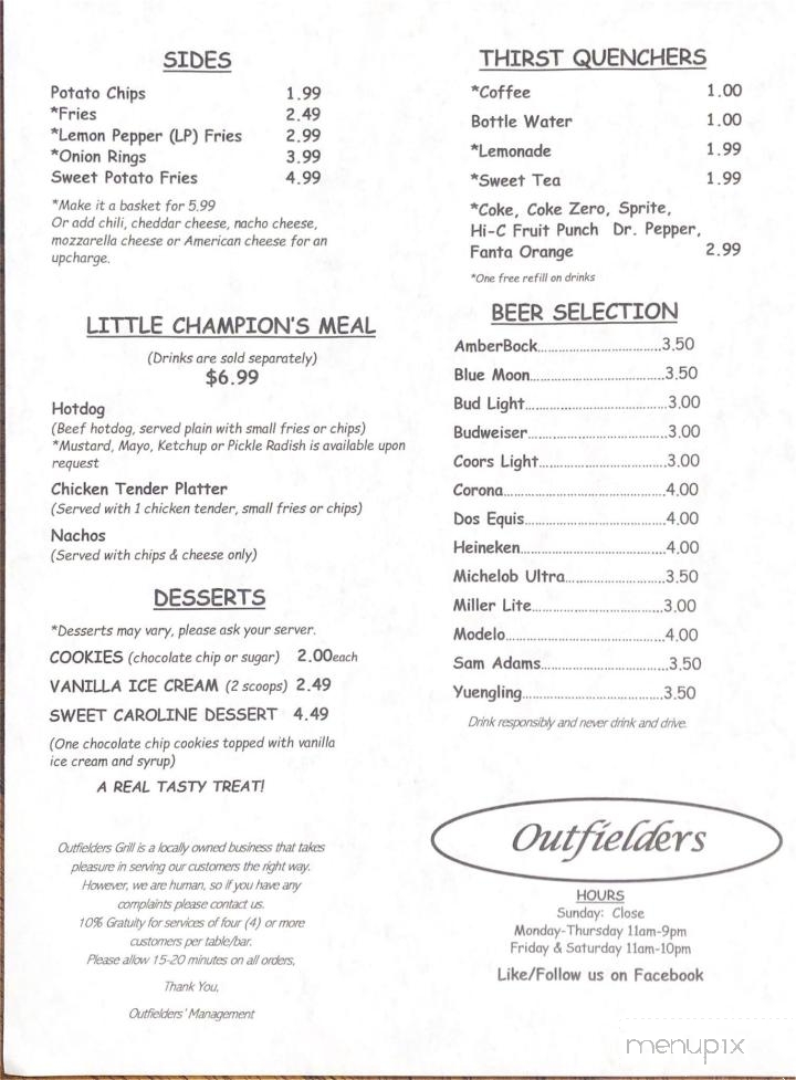 Outfielders Sports Bar & Grill - Kosciusko, MS menu_pic