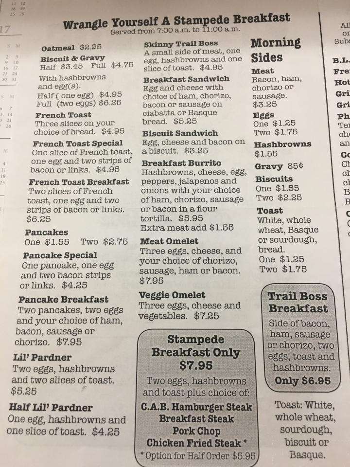 Stampede Menu 2025
