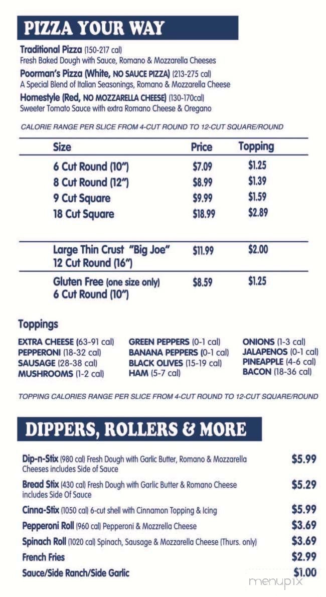 Pizza Joe's - Ambridge, PA menu_pic