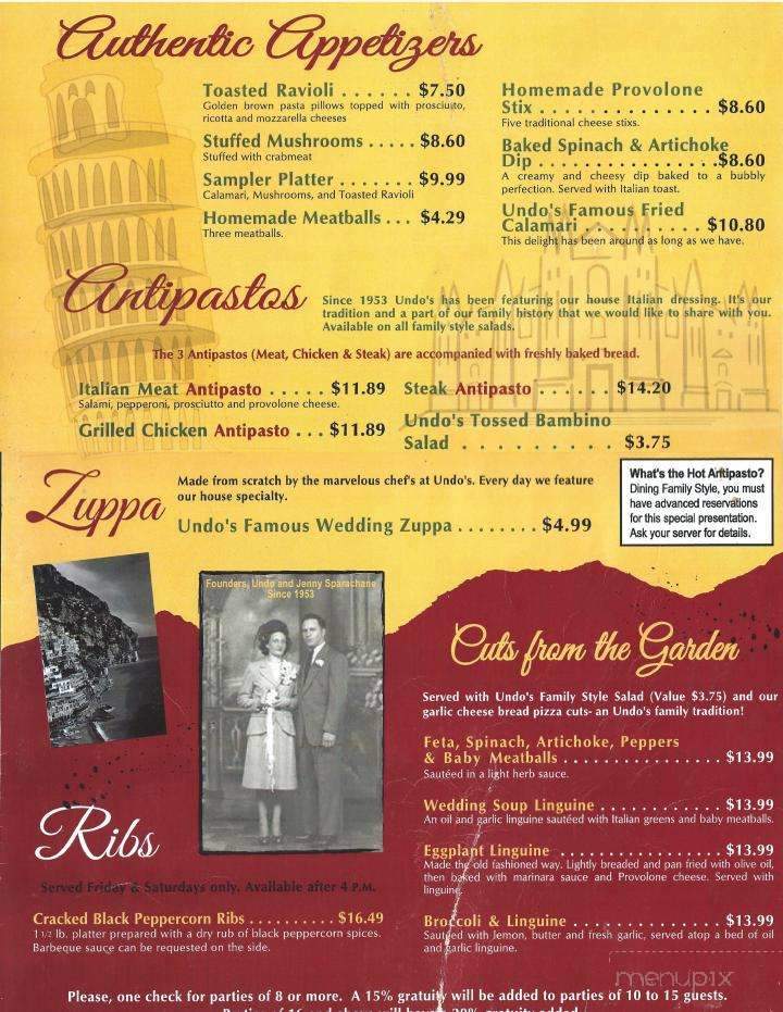 Undo's Sport's Bar - Elm Grove - Wheeling, WV menu_pic