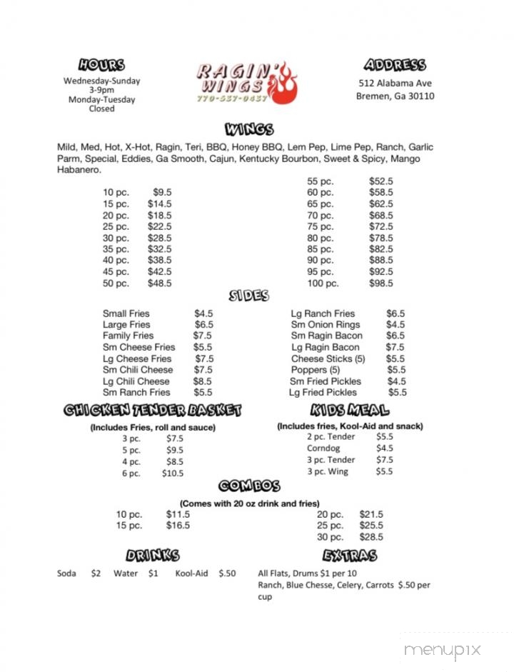 Ragin Wings - Bremen, GA menu_pic
