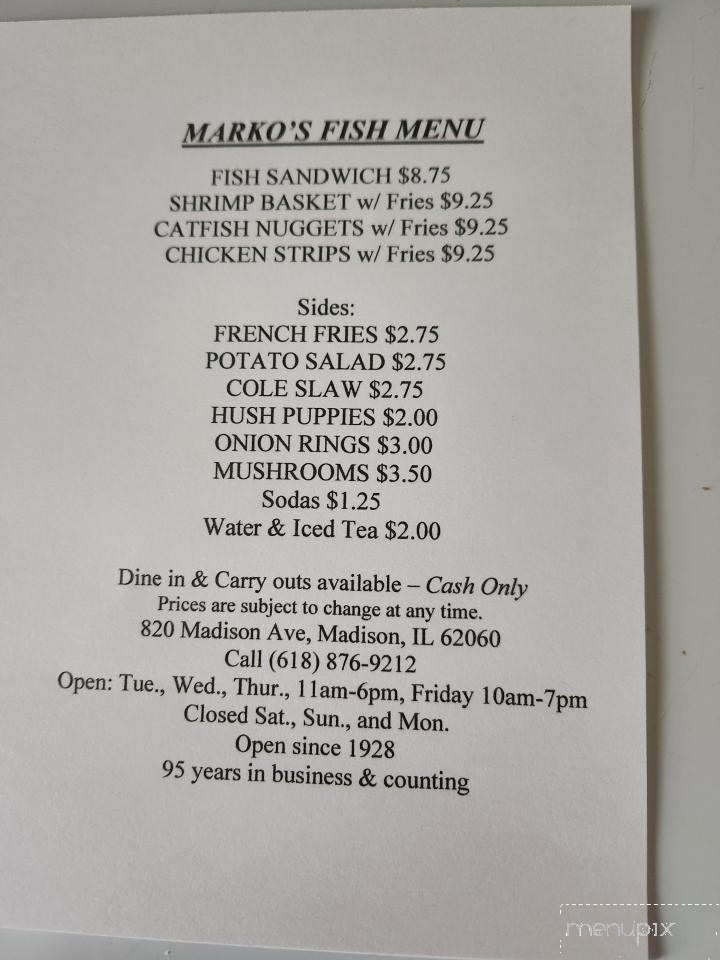 Marko's Fish Restaurant - Madison, IL menu_pic