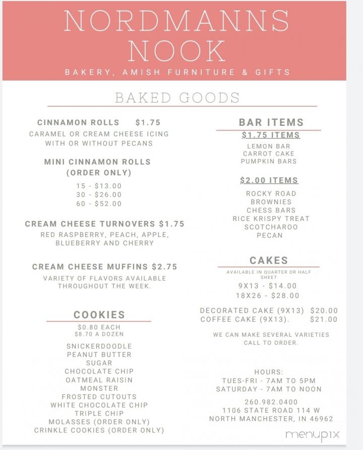 Nordmann's Nook - North Manchester, IN menu_pic