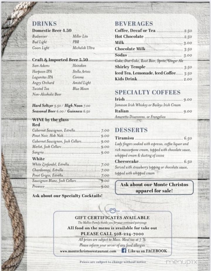 Monte Christos Restaurant - Manomet, MA menu_pic