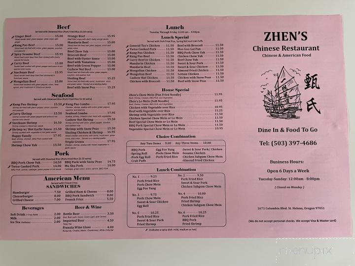 Zhen's Chinese Restaurant - Saint Helens, OR menu_pic