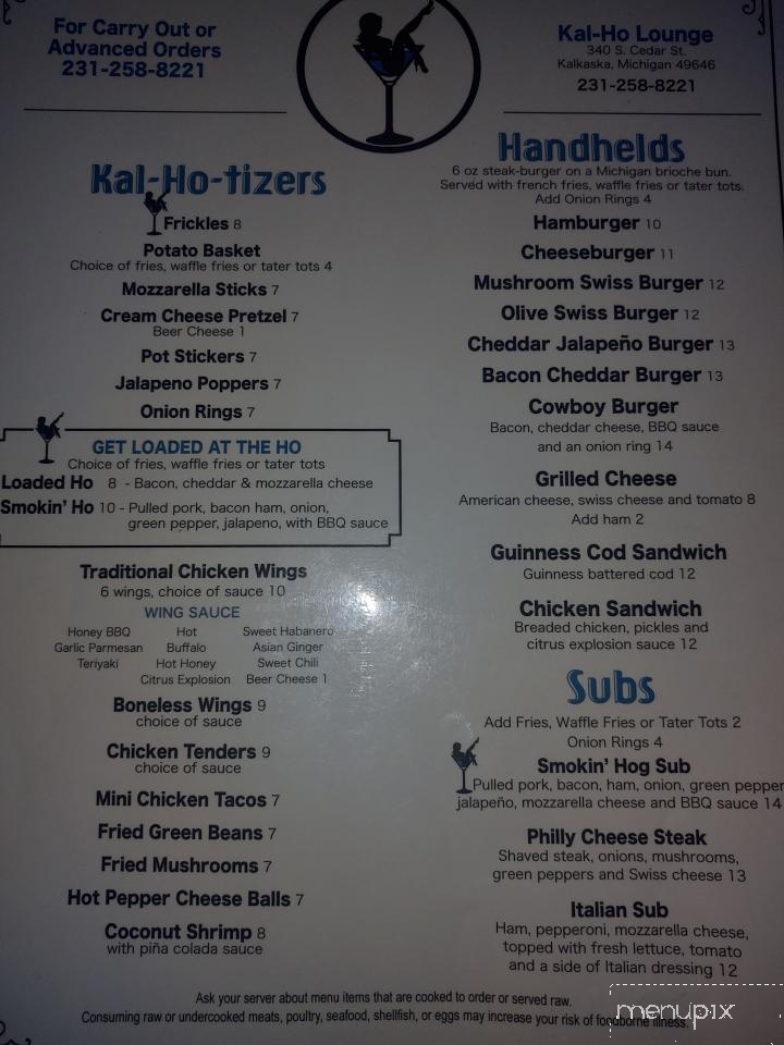 Kal-Ho Lounge - Kalkaska, MI menu_pic