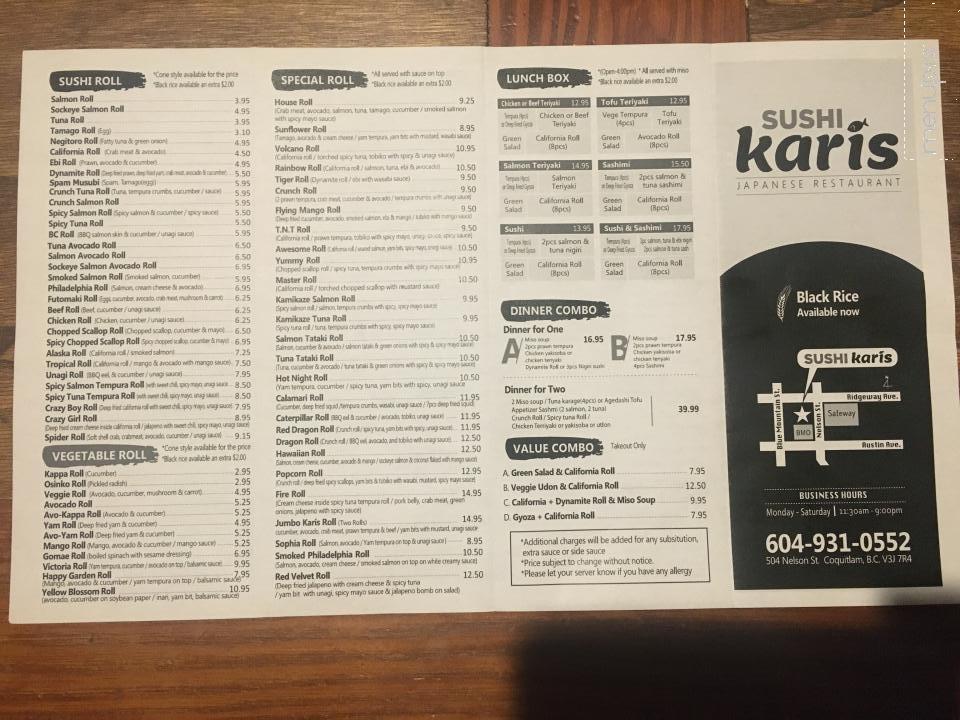 Sushi Karis - Coquitlam, BC menu_pic