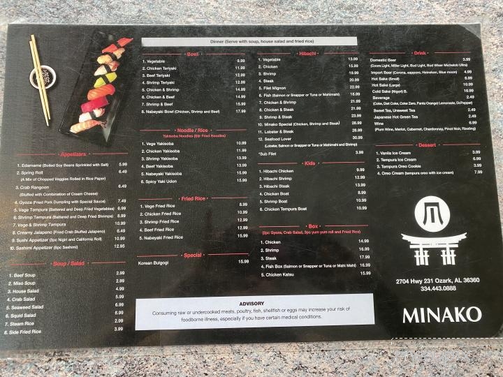 Minako - Ozark, AL menu_pic