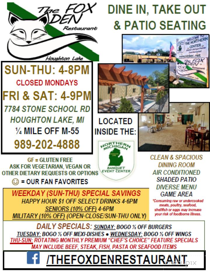 The Fox Den Restaurant - Houghton Lake, MI menu_pic