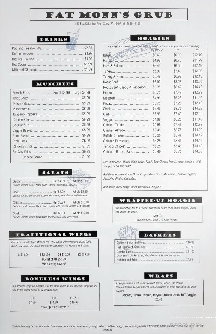 Fat Monn's Grub - Corry, PA menu_pic
