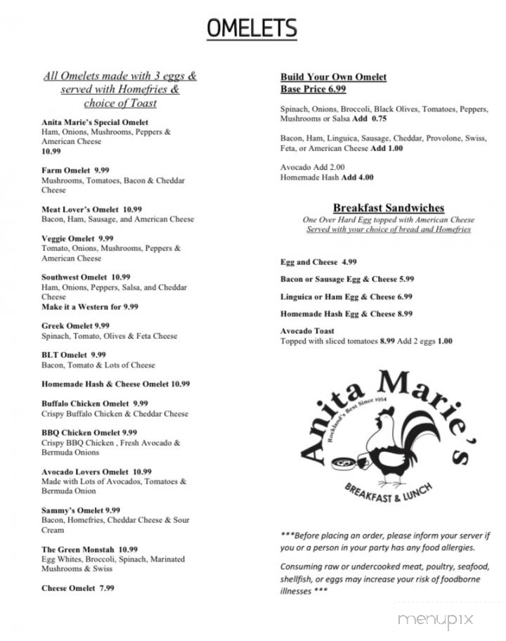 Anita Marie's Coffee Shop - Rockland, MA menu_pic