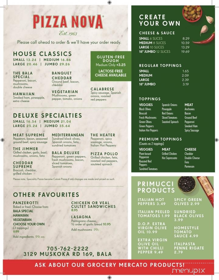Bala Bay Takeaway Pizza Nova - Bala, ON menu_pic