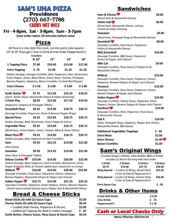 Sam's Una Pizza - Providence, KY menu_pic