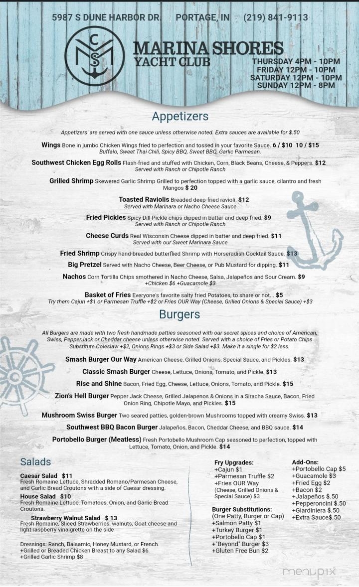 Marina Shores Yacht Club - Portage, IN menu_pic