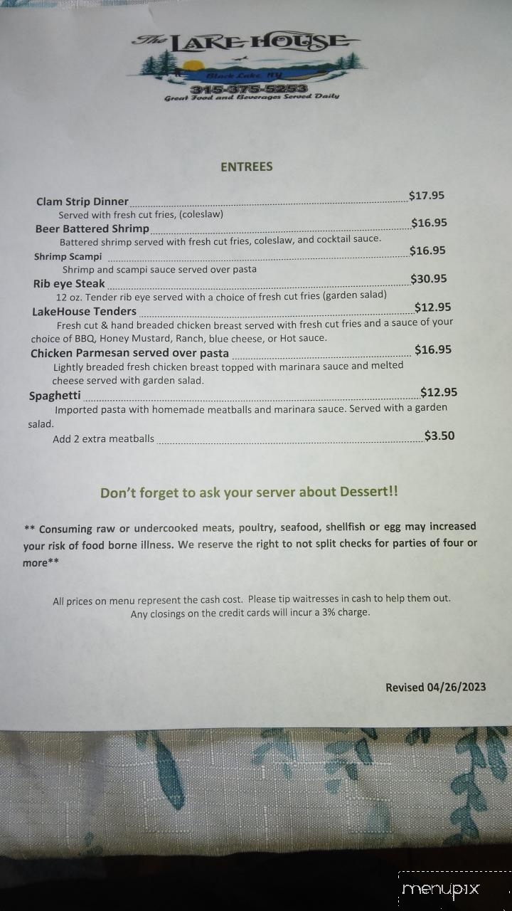 The Lakehouse - Hammond, NY menu_pic