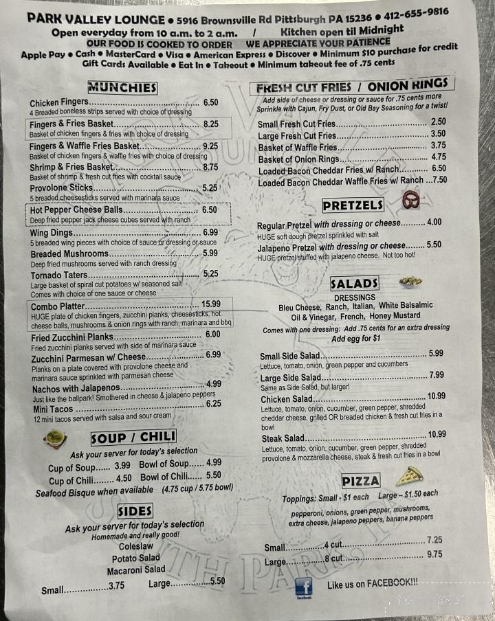 Park Valley Lounge - Pleasant Hills, PA menu_pic