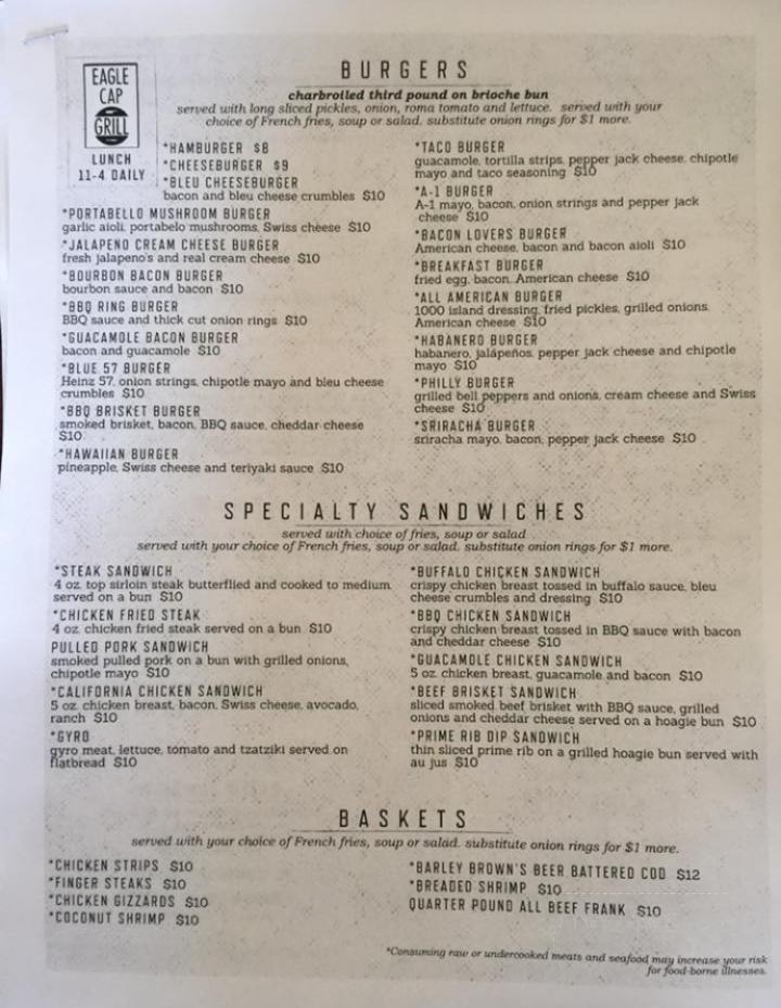 Eagle Cap Grill - Baker City, OR menu_pic