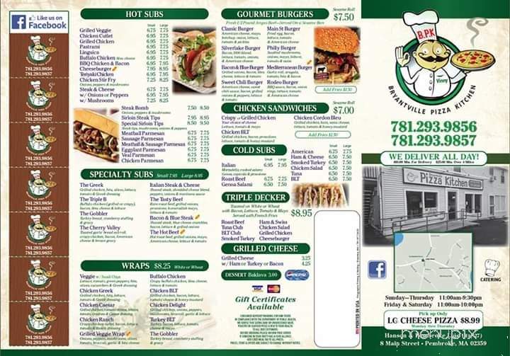 Bryantville Pizza Kitchen - Pembroke, MA menu_pic