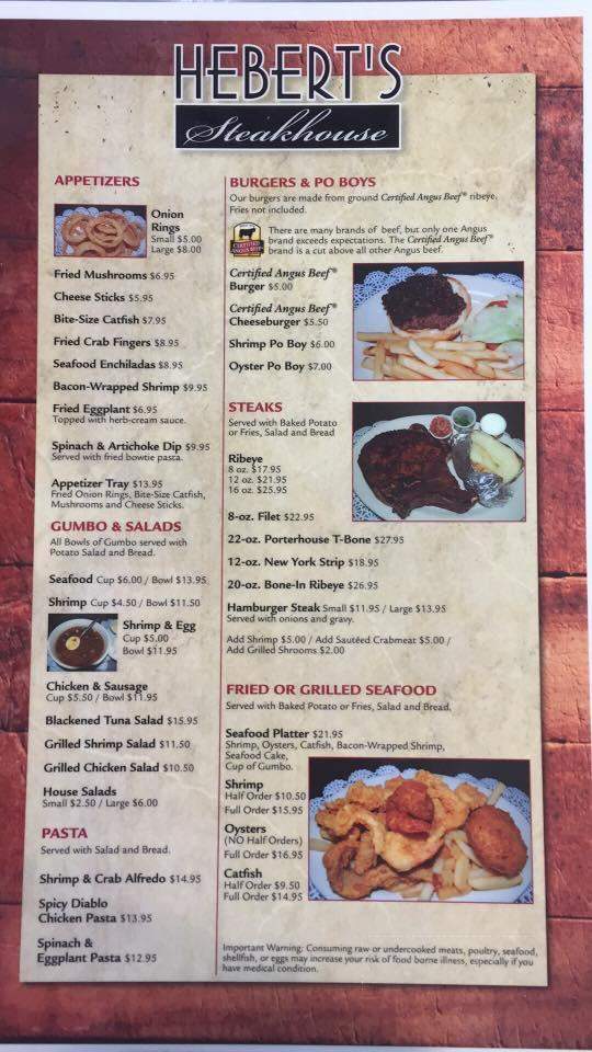 Hebert's Steakhouse - Kaplan, LA menu_pic