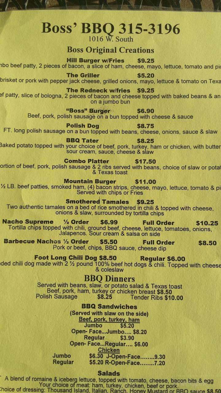 Boss Barbecue - Benton, AR menu_pic