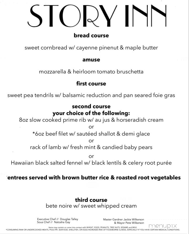 Story Inn - Nashville, IN menu_pic