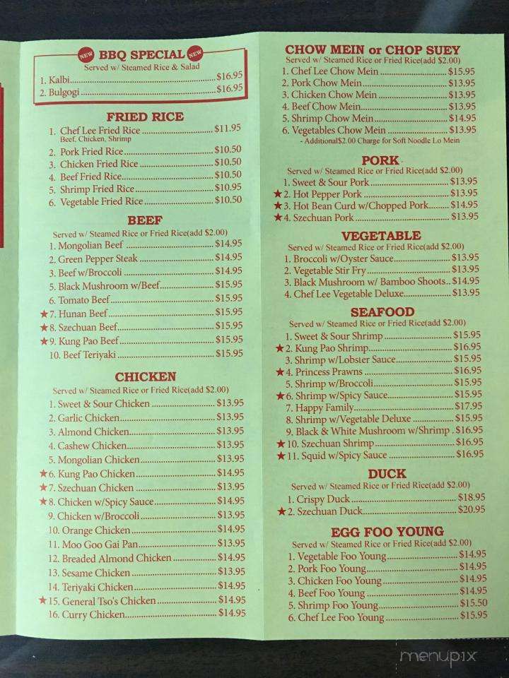 Menu of Chef Lee's & Pickle Barrel in Anchorage, AK 99508