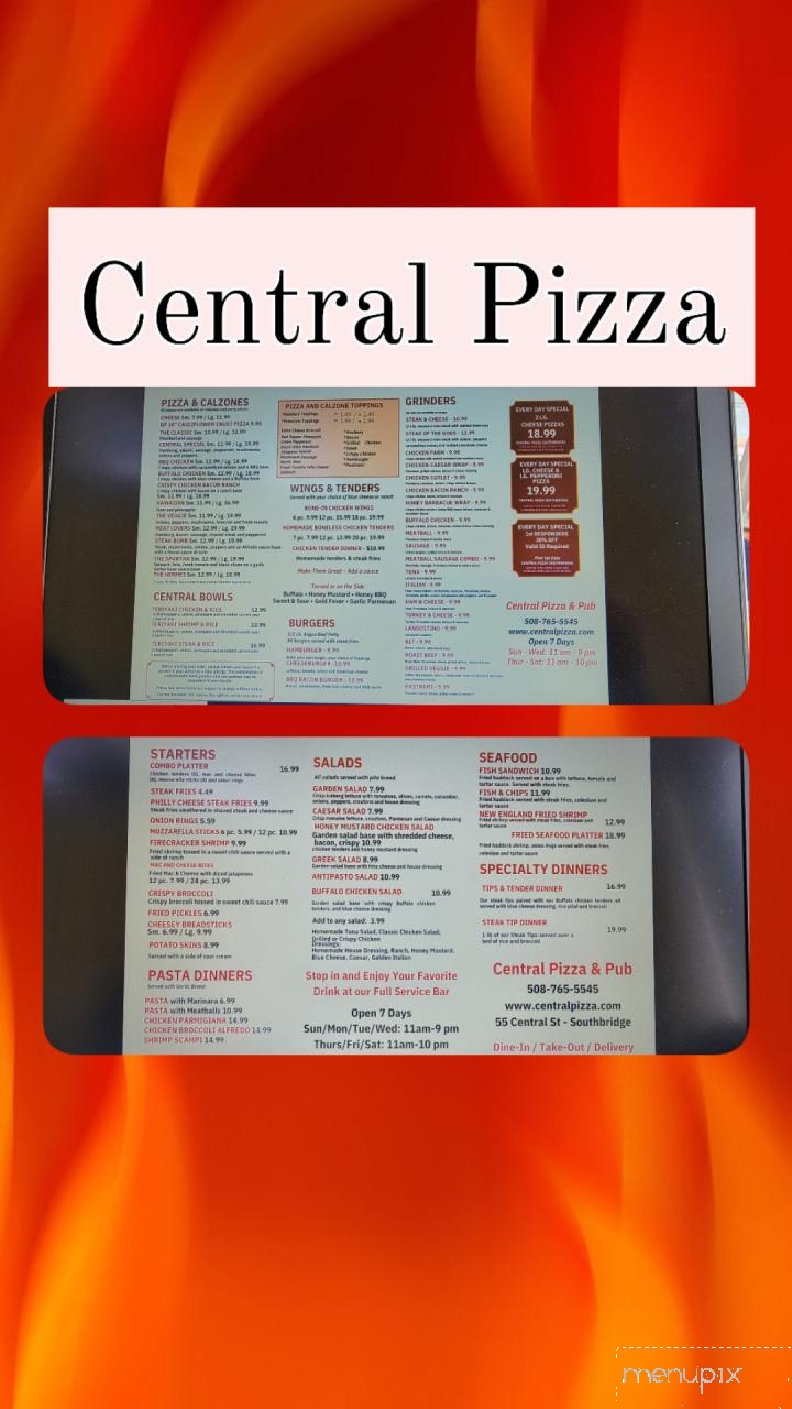 Central Pizza & Pub - Southbridge, MA menu_pic